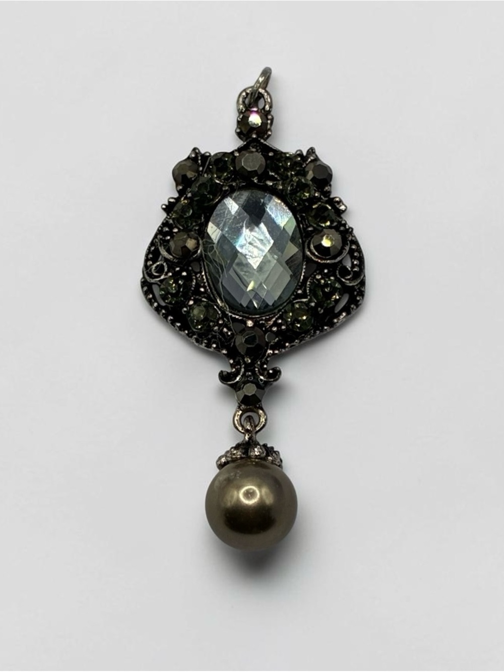 Vintage Gothic Victorian Style Crystal Pearl Drop Statement Pendant